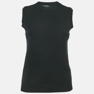 Versace Black Logo Embroidered Virgin Wool Sleeveless Top S, Shirts & Tops - Luxury Closet catalog