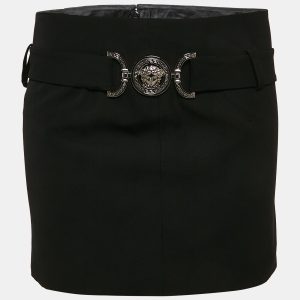 Versace Black Wool Medusa Detail Belt Mini Skirt S, Skirts - Luxury Closet