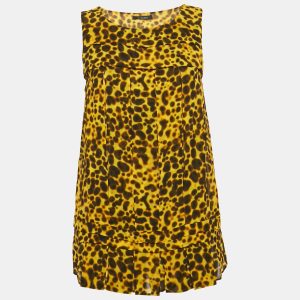 Versace Yellow Leopard Print Silk Pleated Top M, Shirts & Tops - Luxury Closet