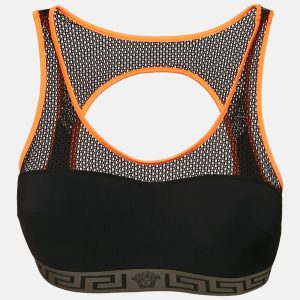 Versace Underwear Black/Orange Mesh Trim Sports Bra L, Shirts & Tops - Luxury Closet