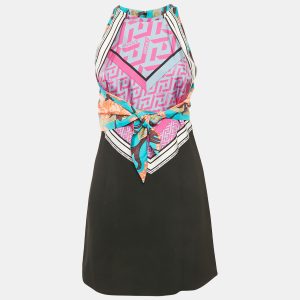 Versace Pink/Black Silk and Crepe Mixed Media Halter Neck Mini Dress S, Dresses - Luxury Closet