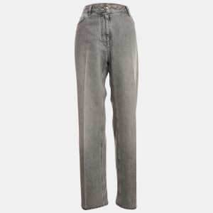 Versace Grey Stone Washed Denim Medusa Detail Straight Leg Jeans M Waist 29", Jeans - Luxury Closet