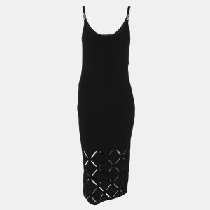 Versace Black Stretch Knit Cutout Detail Sleeveless Dress S, Dresses - Luxury Closet