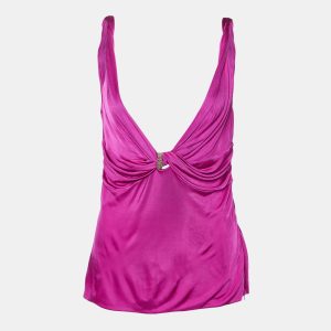 Versace Fuchsia Pink Jersey Knot Detail Sleeveless Top L, Shirts & Tops - Luxury Closet