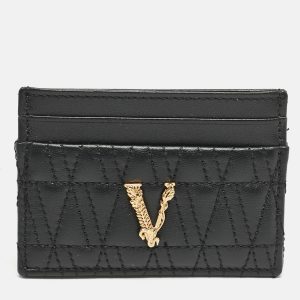 Versace Black Quilted Leather Virtus Card Holder, Wallets & Money Clips - Luxury Closet catalog