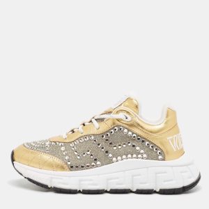 Versace Gold/Silver Leather and Lurex Fabric Trigreca Sneakers Size 36, Athletic Shoes & Sneakers - Luxury Closet