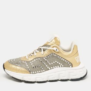Versace Gold Glitter and Leather Trigreca Lace Up Sneakers Size 39, Athletic Shoes & Sneakers - Luxury Closet catalog