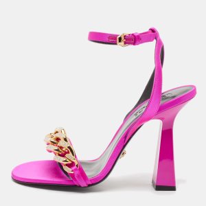 Versace Pink Satin Medusa Chain Ankle Strap Sandals Size 40, Sandals - Luxury Closet catalog