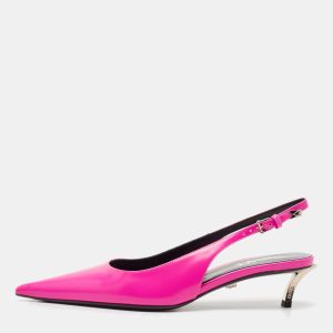 Versace Pink Brushed Leather Pin-Point Slingback Pumps Size 38, Pumps - Luxury Closet