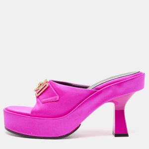 Versace Fuchsia Satin Medusa Biggie Mules Size 38, Sandals - Luxury Closet