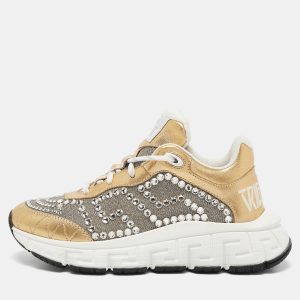 Versace Gold/Silver Leather and Lurex Fabric Trigreca Sneakers Size 36, Athletic Shoes & Sneakers - Luxury Closet