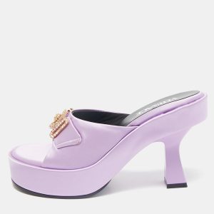 Versace Purple Satin Medusa Biggie Mules Size 37, Sandals - Luxury Closet
