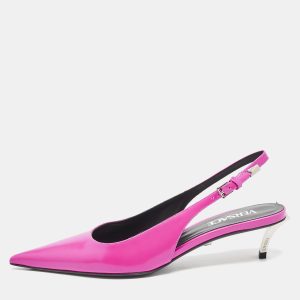 Versace Pink Brushed Leather Pin-Point Slingback Pumps Size 38, Pumps - Luxury Closet