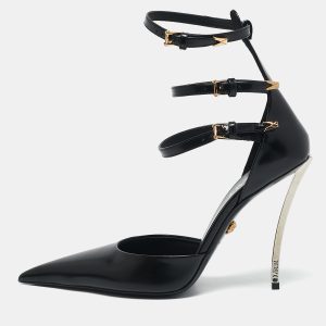 Versace Black Brushed Leather Pin-Point Ankle Strap Pumps Size 39, Pumps - Luxury Closet catalog