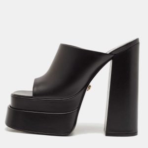 Versace Black Leather Platform Mules Size 41, Sandals - Luxury Closet