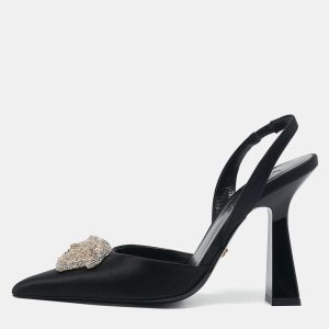 Versace Black Satin Crystal Embellished La Medusa Slingback Pumps Size 35.5, Pumps - Luxury Closet catalog