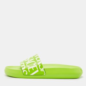 Versace Green/White Leather Pool Slide Size 38, Sandals - Luxury Closet