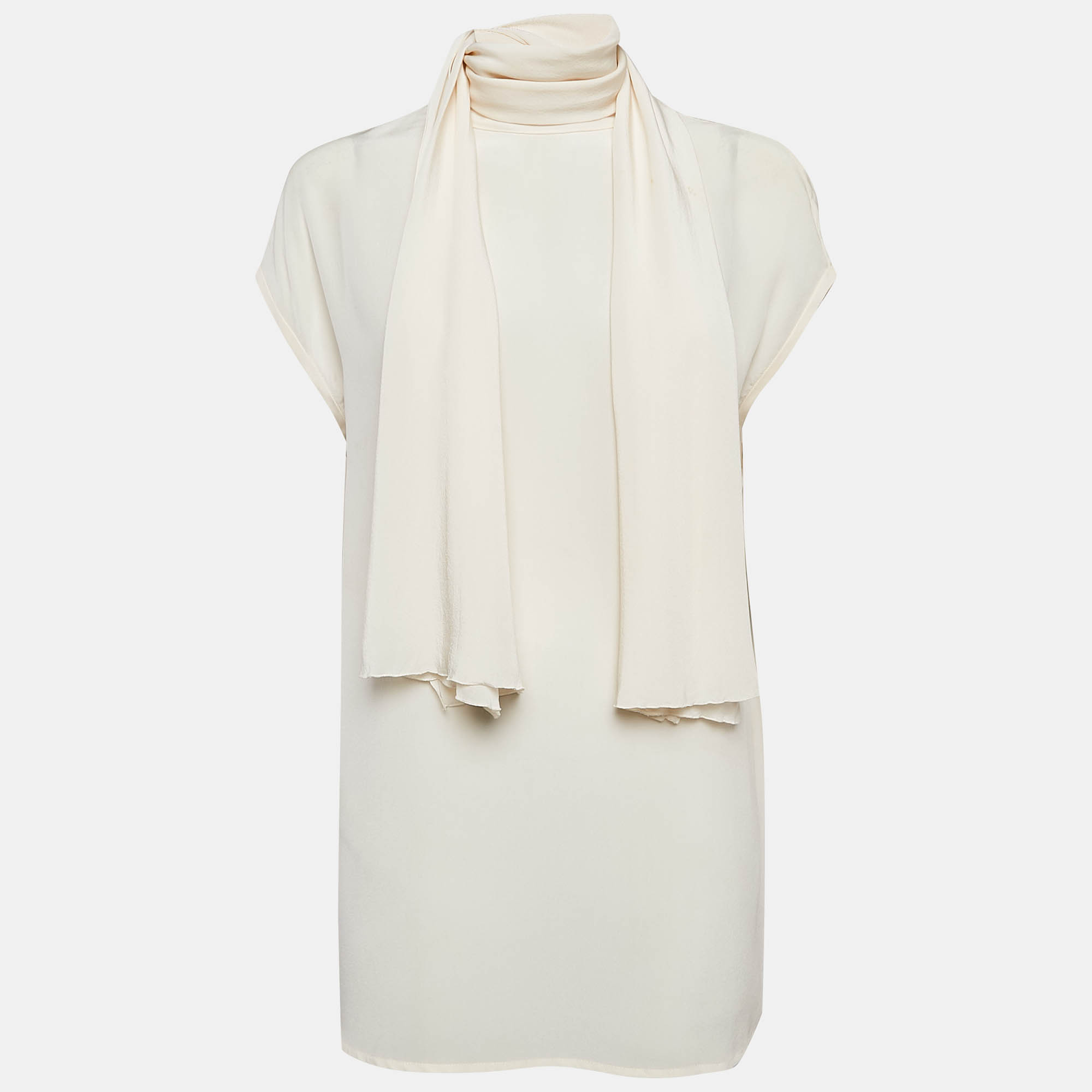 Versace Cream Silk Tie-Up Neck Sleeveless Blouse M, Shirts & Tops - Luxury Closet catalog
