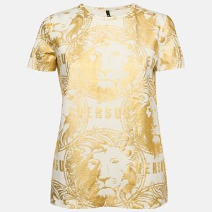 Versus Versace White Gold Print Cotton Crew Neck T-Shirt XL, Shirts & Tops - Luxury Closet