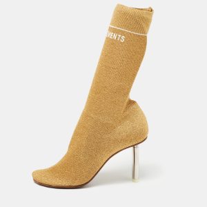 Vetements Sock Runner Size 39 Gold Knit Fabric Ankle Length Boots, Boots - Luxury Closet
