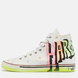 Vetements White Canvas Printed Hard Core Happiness High Top Sneakers Size 39, Athletic Shoes & Sneakers - Luxury Closet