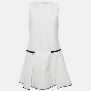 Victoria Victoria Beckham White Textured Synthetic Zip Waist Mini Dress M, Dresses - Luxury Closet catalog