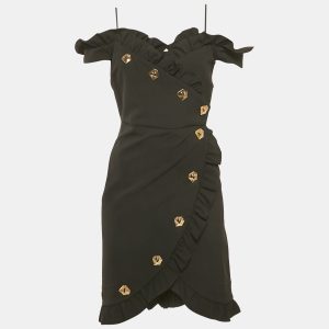 Violante Nessi Black Crepe Ruffled Wrap Style Mini Dress S, Dresses - Luxury Closet