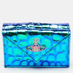 Vivienne Westwood Multicolor Iridescent Croc Embossed Leather Envelope Billfold Small Frame Wallet, Wallets & Money Clips - Luxury Closet catalog