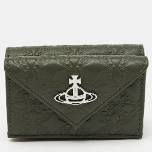 Vivienne Westwood Olive Green Monogram Embossed Leather Envelope Billfold Small Frame Wallet, Wallets & Money Clips - Luxury Closet catalog