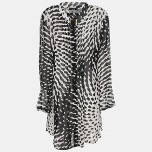 Wille Black/White Printed Chiffon Oversized Long Sleeve Shirt XL, Shirts & Tops - Luxury Closet