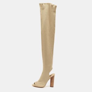 Yeezy Season 5 Beige Knit Fabric  Over The Knee Length Boots Size 37.5, Boots - Luxury Closet catalog