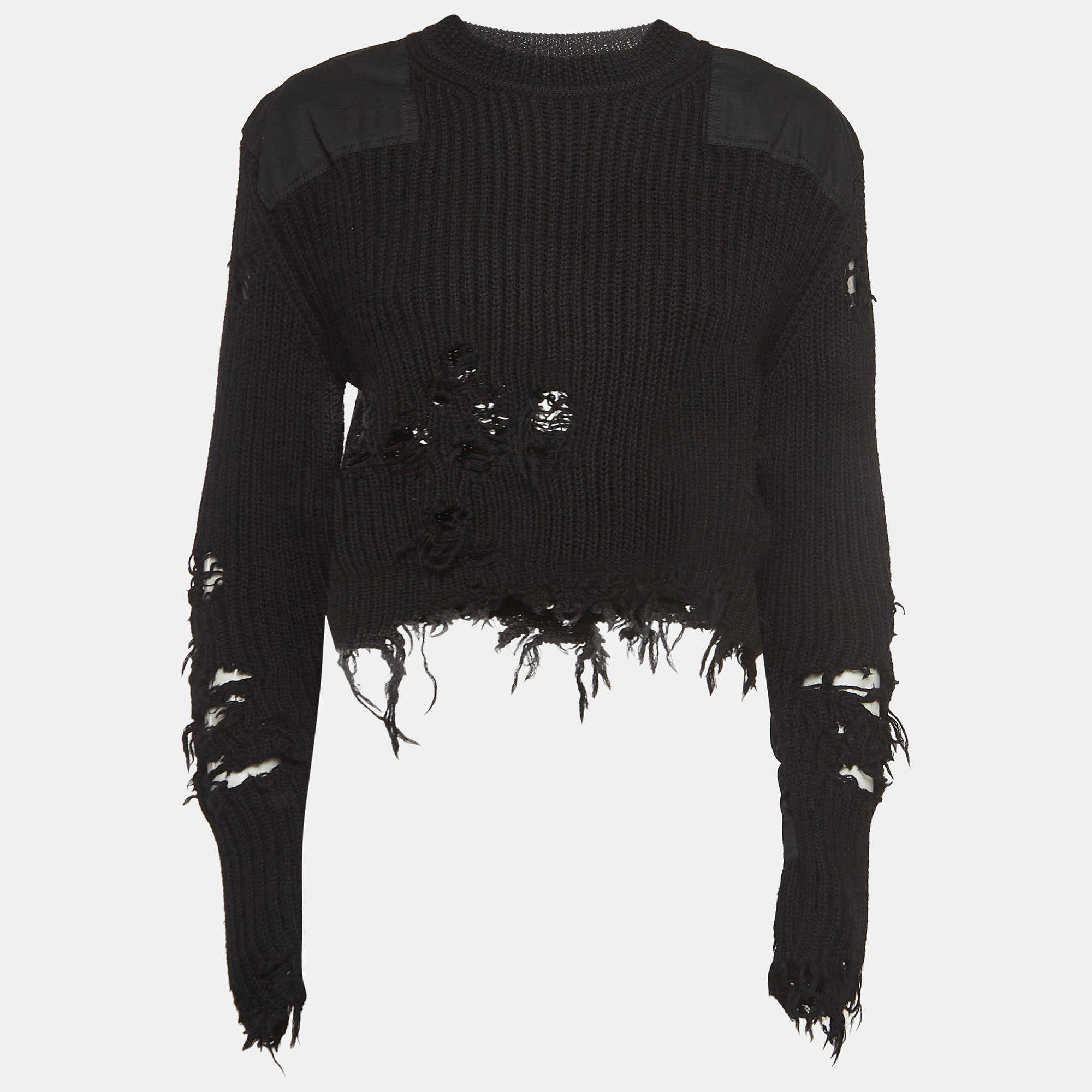 Yeezy Season 3 Black Destroyed Military Rib Wool Cropped Sweater S, Sweaters & Cardigans - Luxury Closet