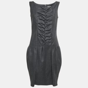 Yves Saint Laurent Dark Grey Wool Smock Detail Sleeveless Mini Dress M, Dresses - Luxury Closet