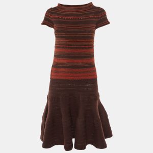 Yves Saint Laurent Brown Striped Wool & Cashmere Knit Midi Dress S, Dresses - Luxury Closet