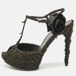 Yves Saint Laurent  Dark Brown Python Platform Sandals Size 39.5, Sandals - Luxury Closet