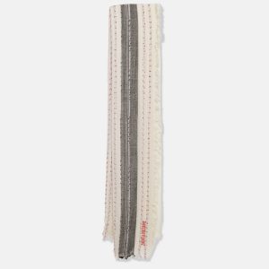 Zadig & Voltaire Off White Wool Blend Tanael Beads Scarf, Scarves & Shawls - Luxury Closet