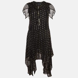 Zadig & Voltaire Black/Gold Crepe Rool Shiny Ruffled Dress M, Dresses - Luxury Closet