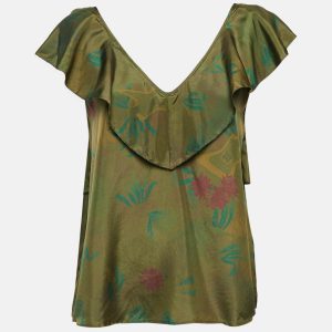 Zadig & Voltaire Green Teen Jungle Print Silk Ruffled Top L, Shirts & Tops - Luxury Closet
