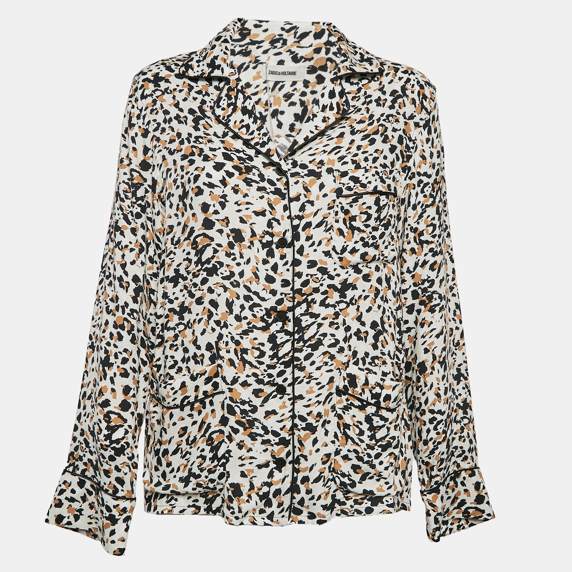 Zadig & Voltaire Brown Leopard Print Crepe Tradi Shirt S, Shirts & Tops - Luxury Closet