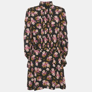 Zadig & Voltaire Black Floral Print Silk Pleated Rabbi Peonies Show Short Dress L, Dresses - Luxury Closet