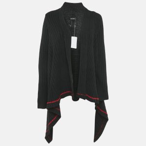 Zadig & Voltaire Black Rib Knit Open Front Cambi Cardigan One Size, Sweaters & Cardigans - Luxury Closet