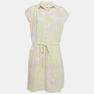 Zadig & Voltaire Pink/Yellow Camouflage Print Broderie Anglaise Cotton Requiem Dress L, Dresses - Luxury Closet