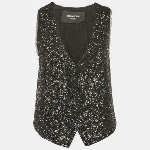 Zadig & Voltaire Black Sequin Button Front Emilie Waistcoat M, Coats & Jackets - Luxury Closet catalog