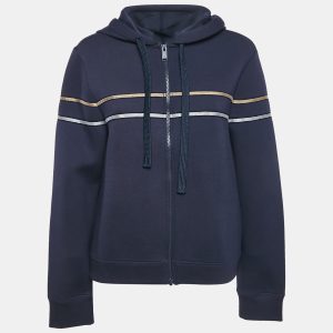 Zadig & Voltaire Deluxe Navy Blue Striped Neoprene Zip Up Hoodie L, Coats & Jackets - Luxury Closet