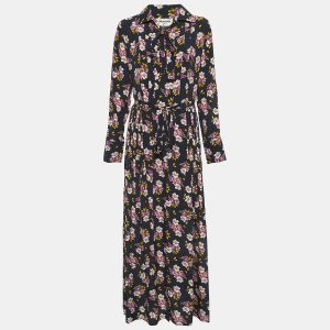 Zadig & Voltaire Black Floral Print Silk Pleated Button Front Maxi Dress XS, Dresses - Luxury Closet
