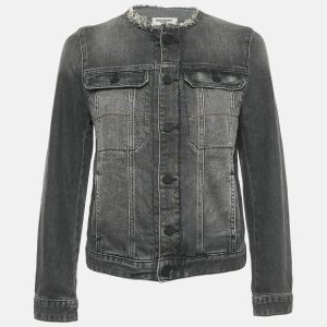 Zadig & Voltaire Grey Washed Denim Collar Neck Jacket M, Coats & Jackets - Luxury Closet