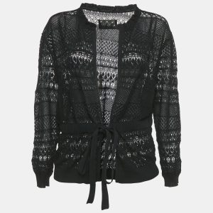 Zadig & Voltaire Black Crochet Knit Wrap Maddie Cardigan S, Sweaters & Cardigans - Luxury Closet