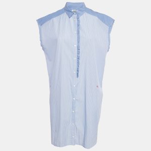 Zadig & Voltaire Blue Stripe Cotton Button Front Ruffled Rilt Mini Dress S, Dresses - Luxury Closet