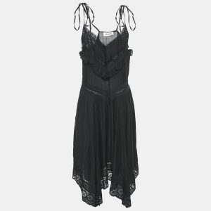 Zadig & Voltaire Black Lace Trim Rilli Cotton Asymmetric Midi Dress M, Dresses - Luxury Closet