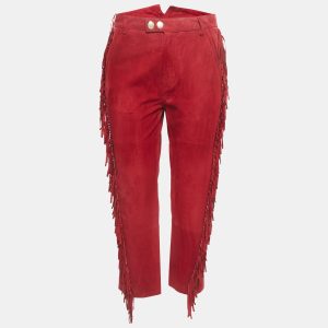 Zadig & Voltaire Red Suede Fringed Trousers S, Clothing - Luxury Closet